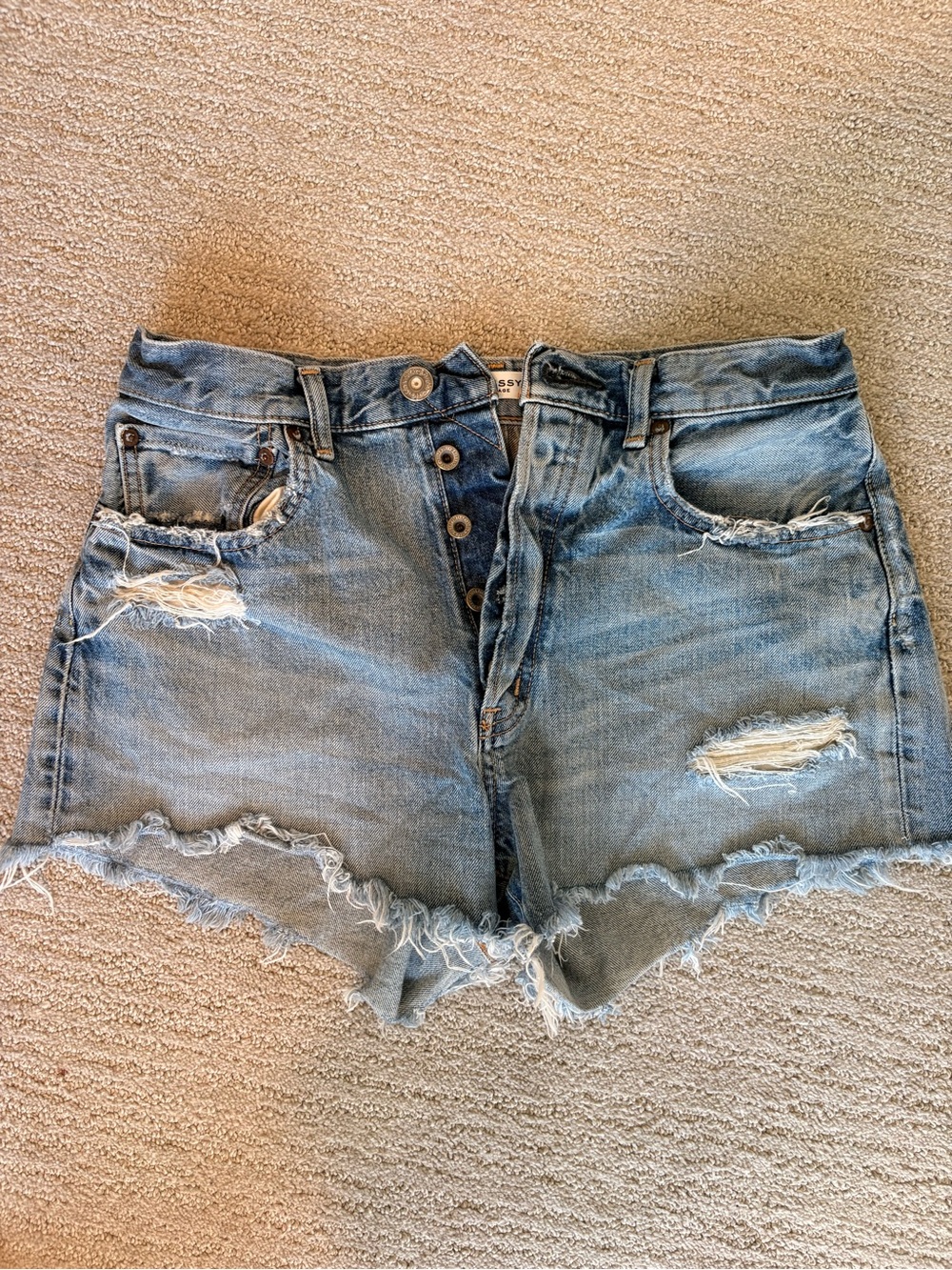Moussy Light Blue Distressed High-Rise Denim Shorts